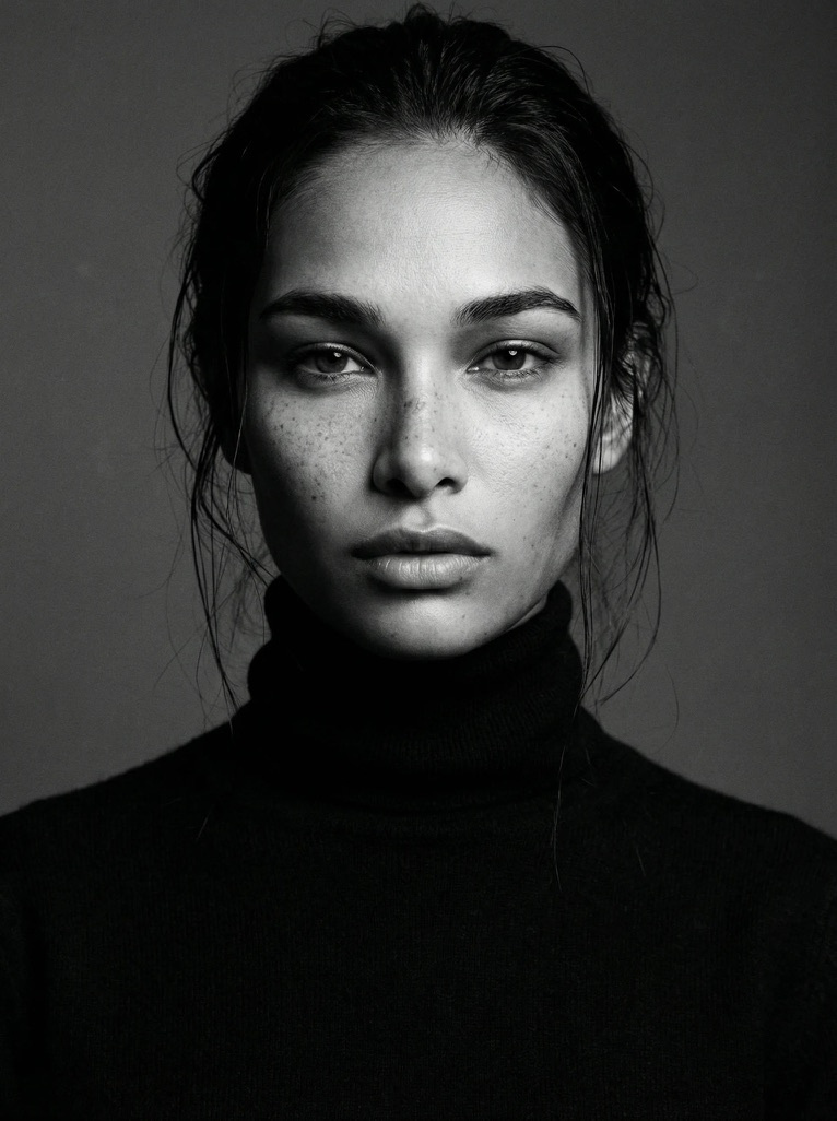 Carmen Cruzoe — monochrome studio portrait Carmen Cruzoe — monochrome studio portrait